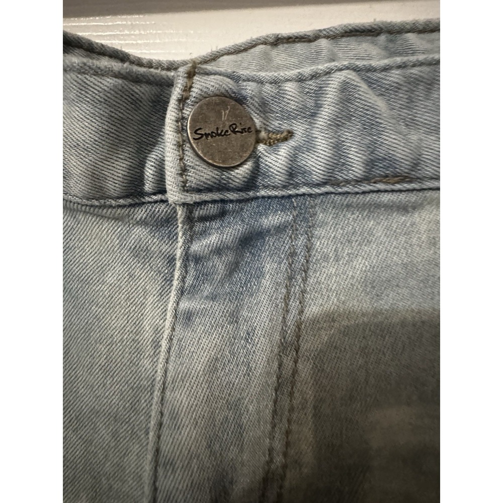 Smoke Rise Distressed Jeans Light Wash Slim Fit Y2K Grunge Streetwear 36x32 - Picture 4 of 8